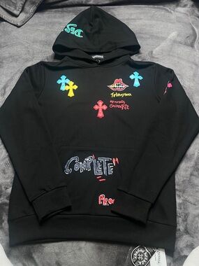 Chrome Hearts Black Hoodie with Pink and Red Graphic Accents